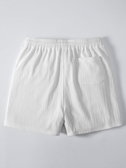 Leinenlook Button-Up Hemd & Crinkle Texturierte 5" Shorts mit Kordelzug