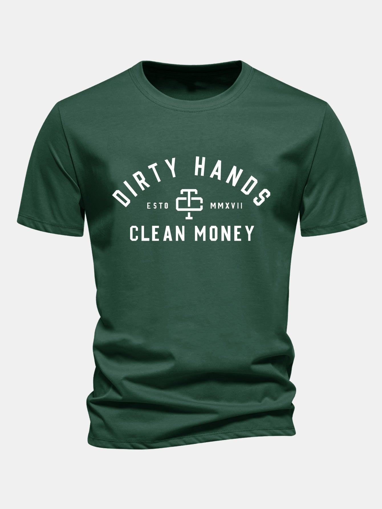 Regulär Passform Dirty Hands Clean Money Druck Baumwoll-T-Shirt