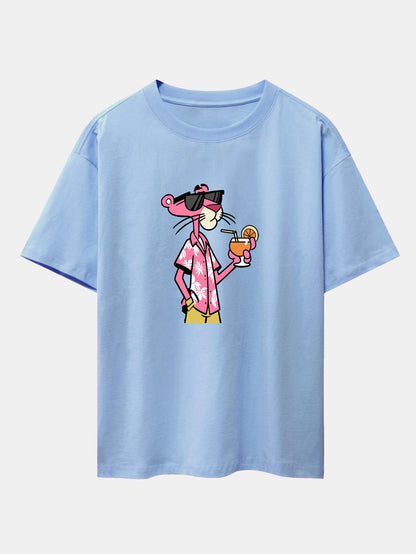 Relaxed Fit Urlaub Pink Panther Print Baumwoll T-Shirt & Corduroy 7" Shorts
