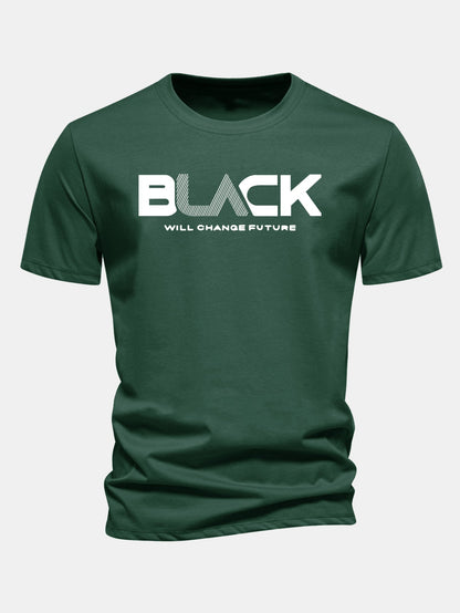 Regulär geschnittenes schwarzes Druck Baumwoll-T-Shirt