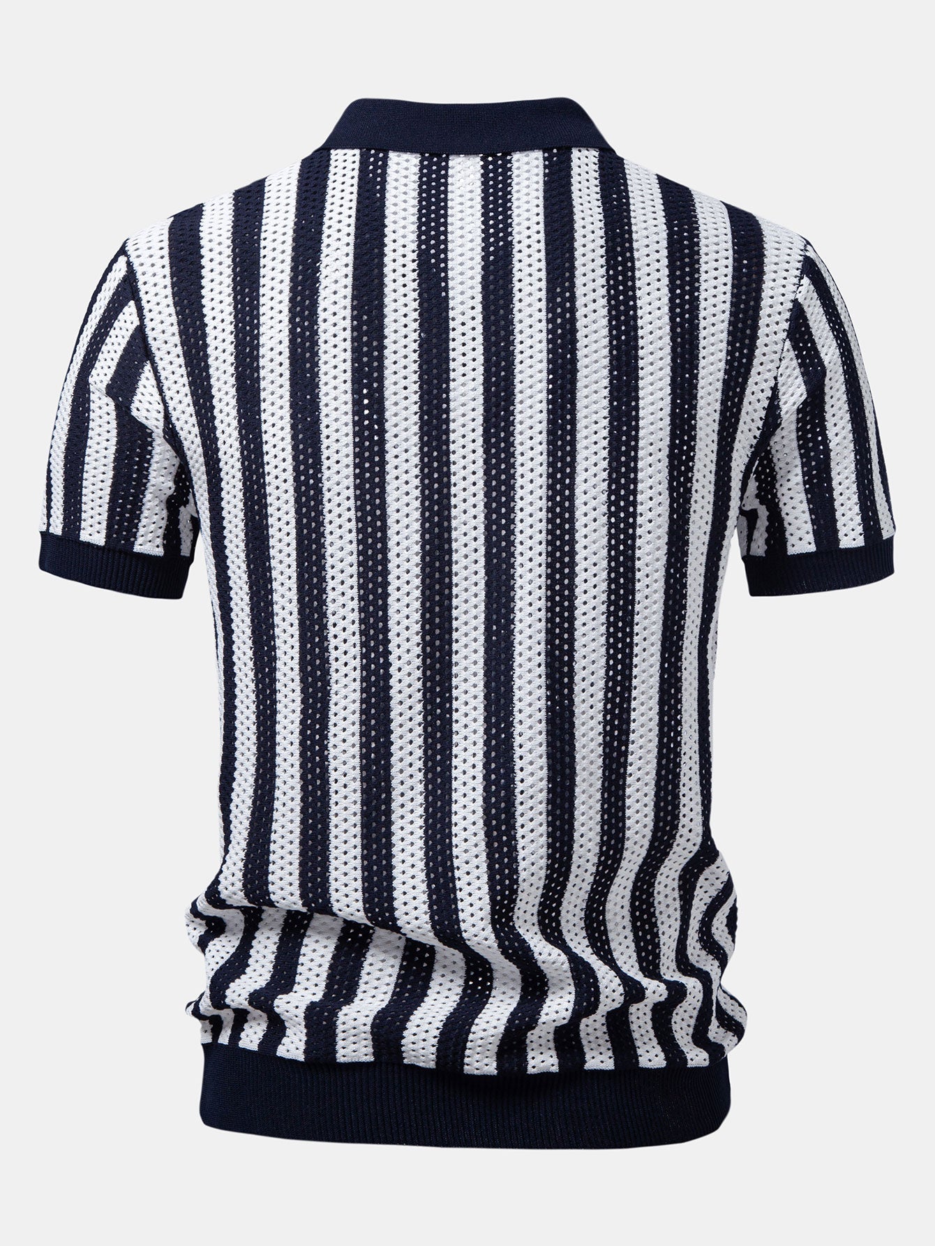 Streifen Johnny Kragen Offenes Strick Polo & Gerade Beinform Leinenhose