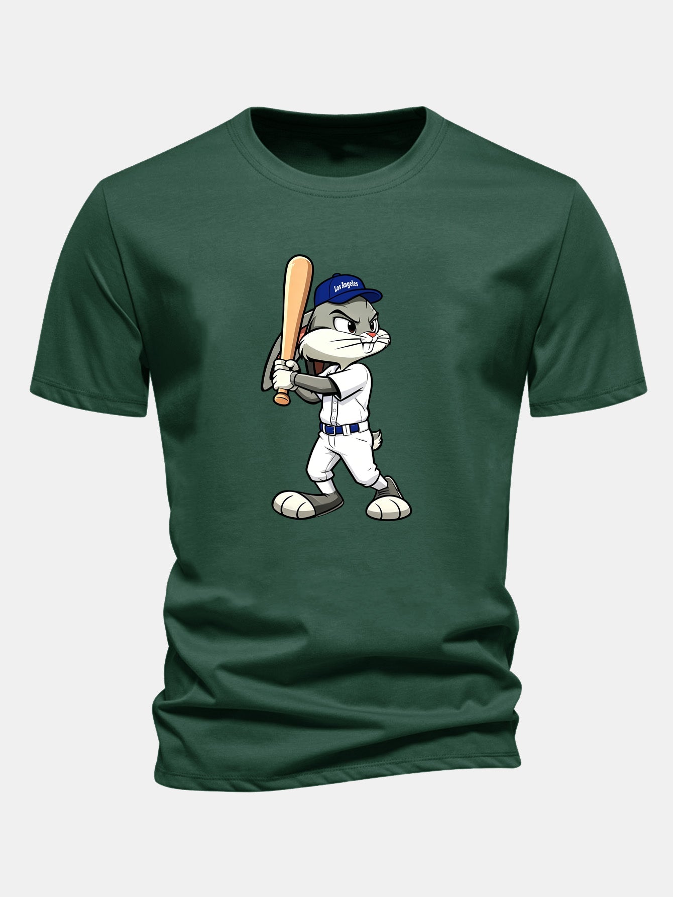 Regulär geschnittenes Baseball T-Shirt mit Kaninchenprint aus Baumwolle
