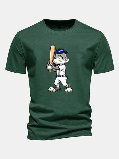 Regulär geschnittenes Baseball T-Shirt mit Kaninchenprint aus Baumwolle