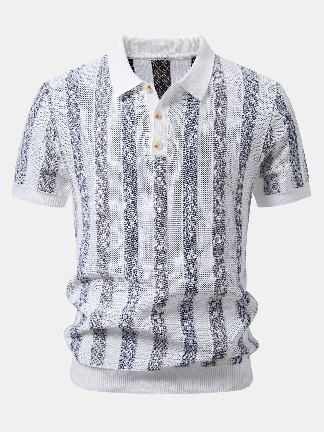 Gestreiftes Texturiertes Strick-Polo & Chino-Shorts mit Elastischem Bund
