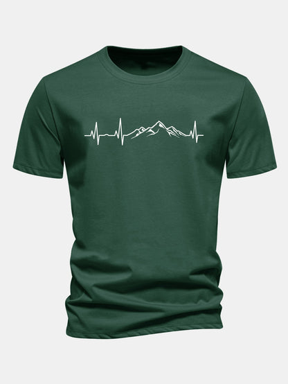 Regulär geschnittenes T-Shirt mit Herzschlag-Mountain-Print aus Baumwolle