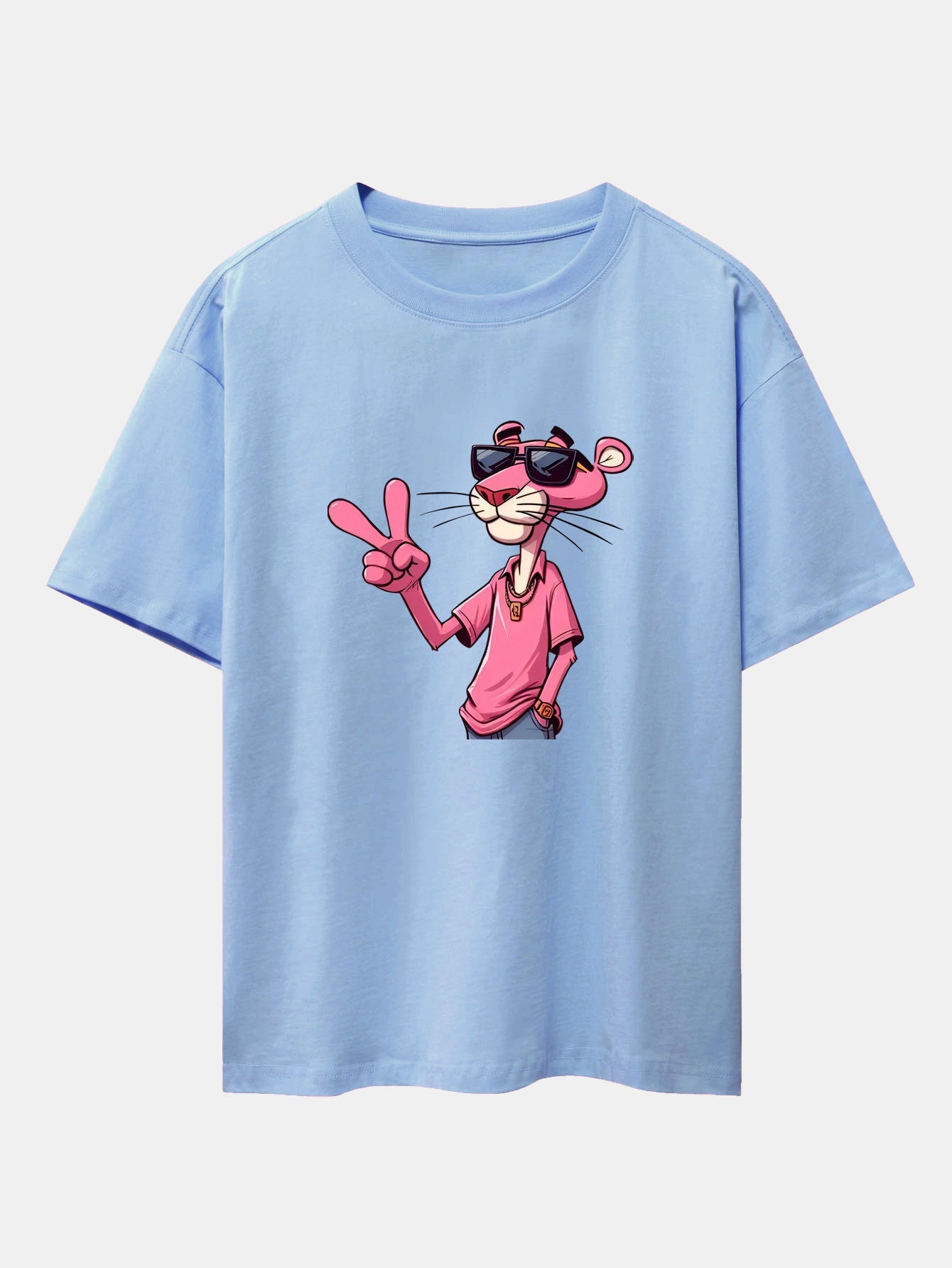 Relaxed Fit Pink Panther mit V-Zeichen Druck Baumwoll-T-Shirt & Corduroy 7" Shorts