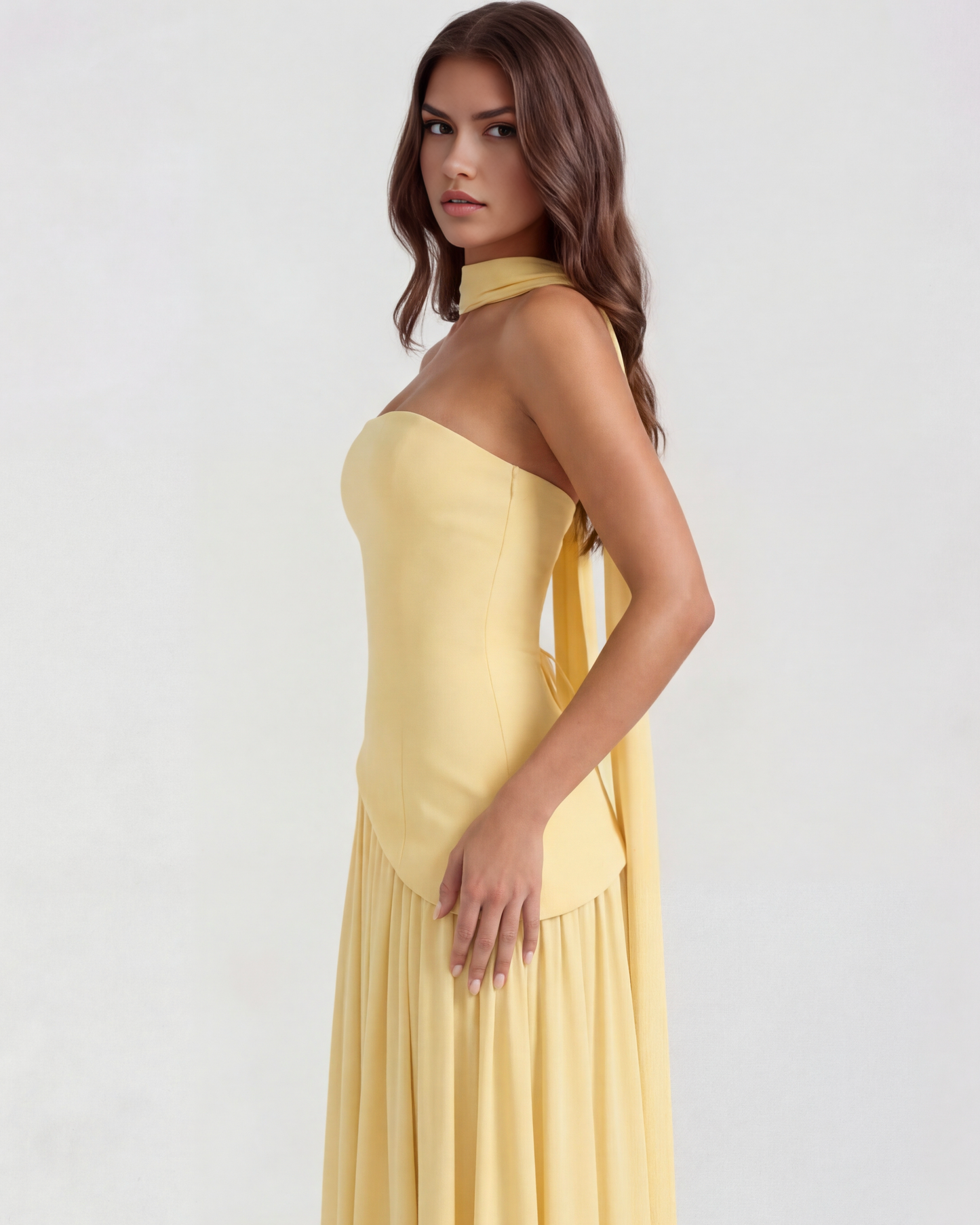 Strapless langes Kleid mit Schlitz