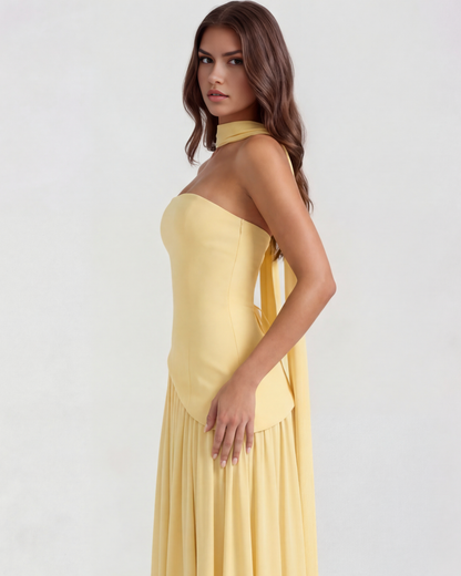 Strapless langes Kleid mit Schlitz