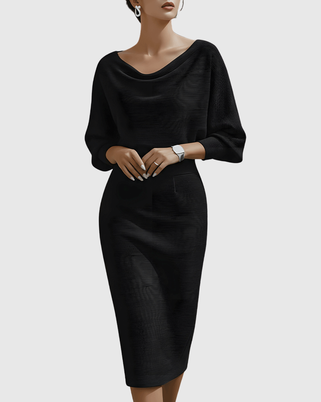 Ismeria | Weiß Drapiertes Midikleid mit Fledermausflügel