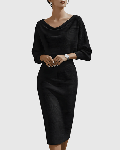 Ismeria | Weiß Drapiertes Midikleid mit Fledermausflügel