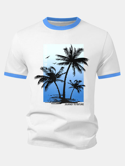 Palmbaum-Print Kontrast Ringer T-Shirt & Schwimmshorts