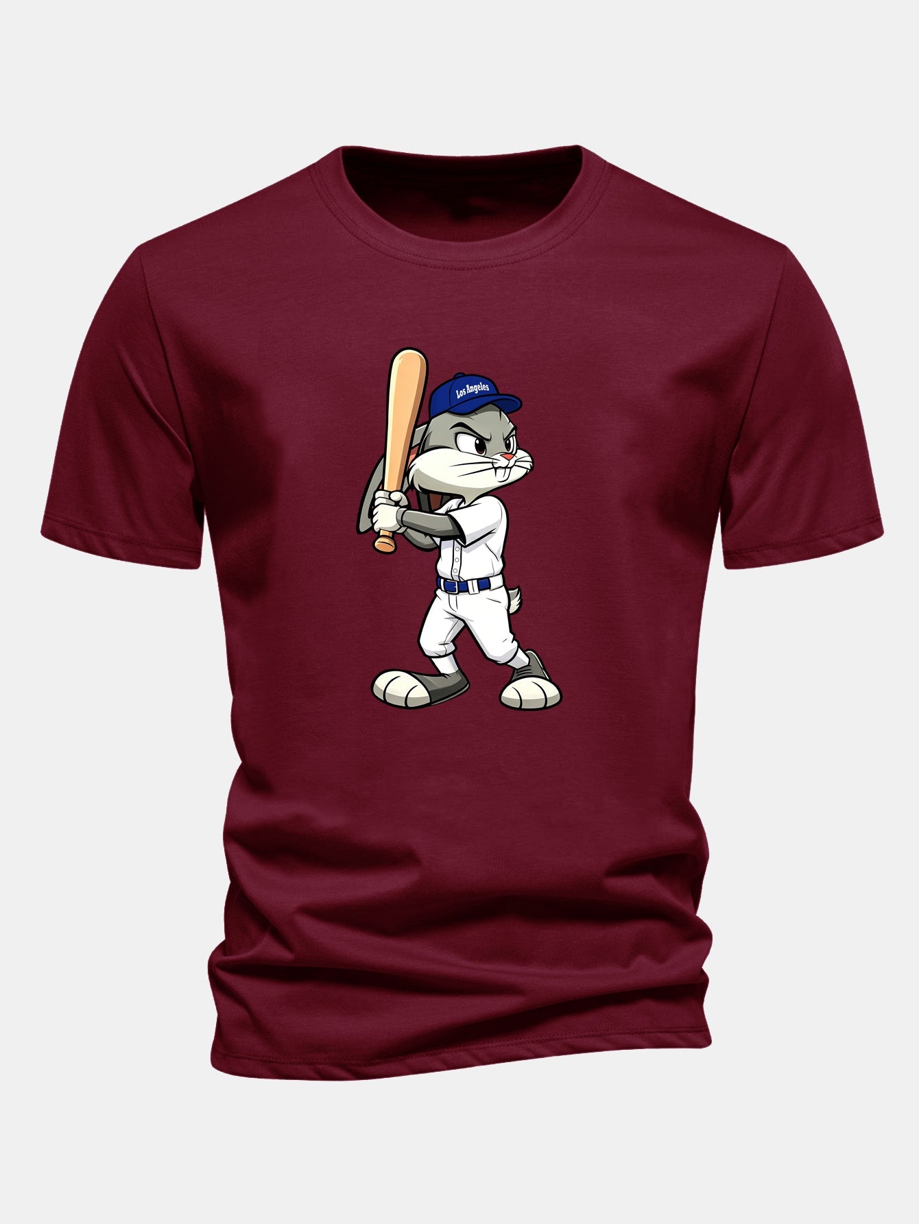 Regulär geschnittenes Baseball T-Shirt mit Kaninchenprint aus Baumwolle