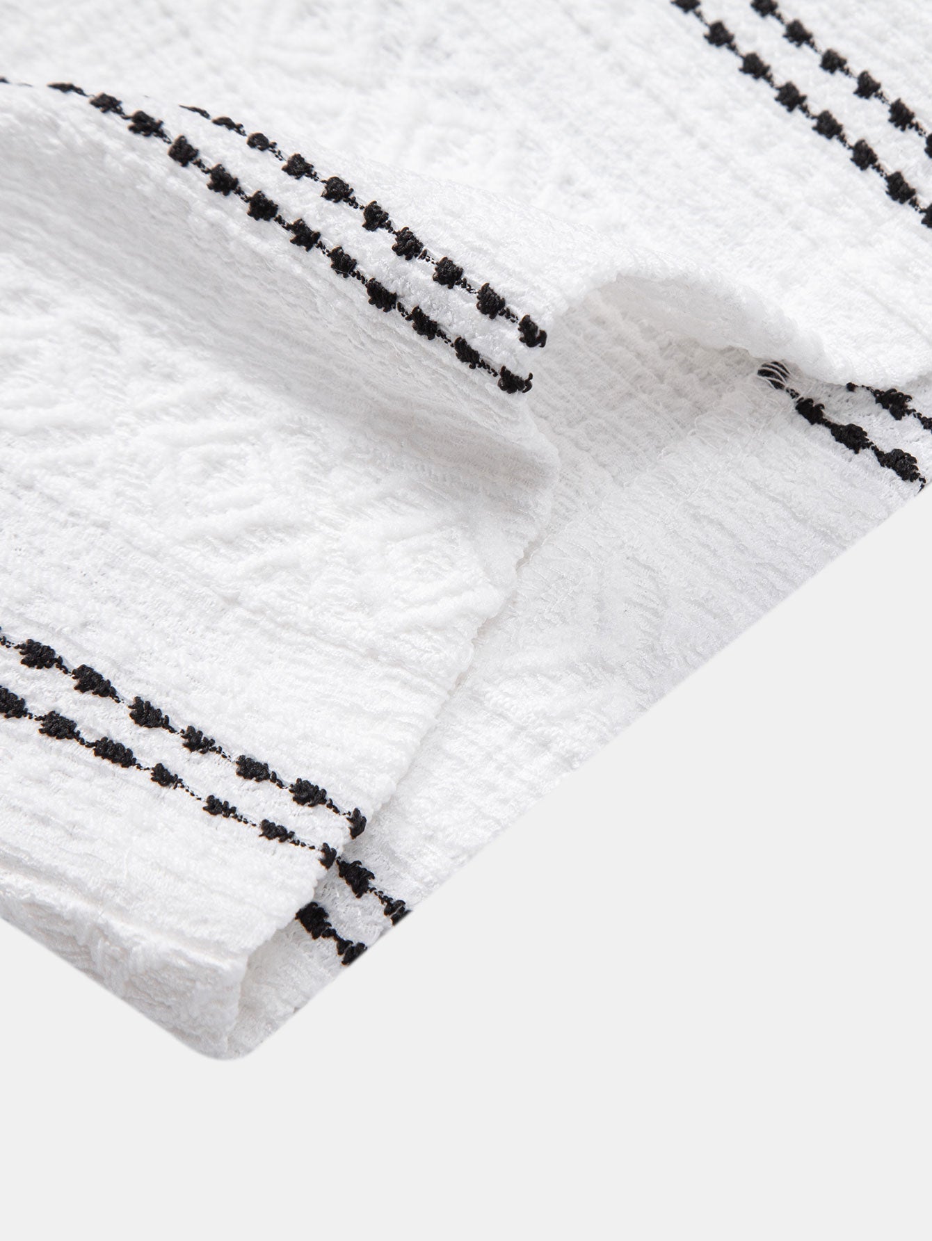 Geometrisch gestreifte Jacquard-Knopfhemd & crinkle-texturierte Shorts mit Kordelzug (5")