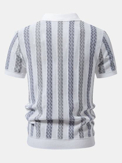 Gestreiftes Texturiertes Strick-Polo & Chino-Shorts mit Elastischem Bund