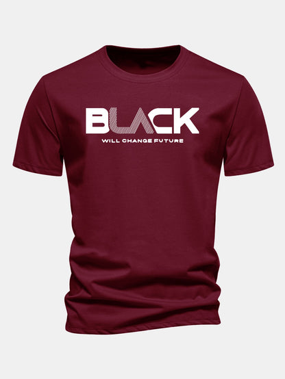 Regulär geschnittenes schwarzes Druck Baumwoll-T-Shirt
