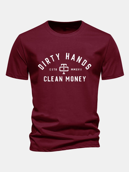 Regulär Passform Dirty Hands Clean Money Druck Baumwoll-T-Shirt