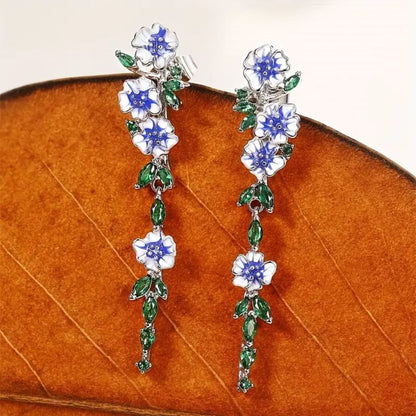 Blaue Blumen Ketten Ohrringe Paar