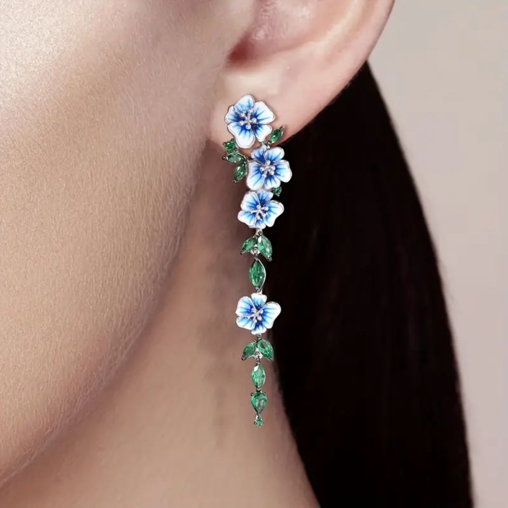 Blaue Blumen Ketten Ohrringe Paar