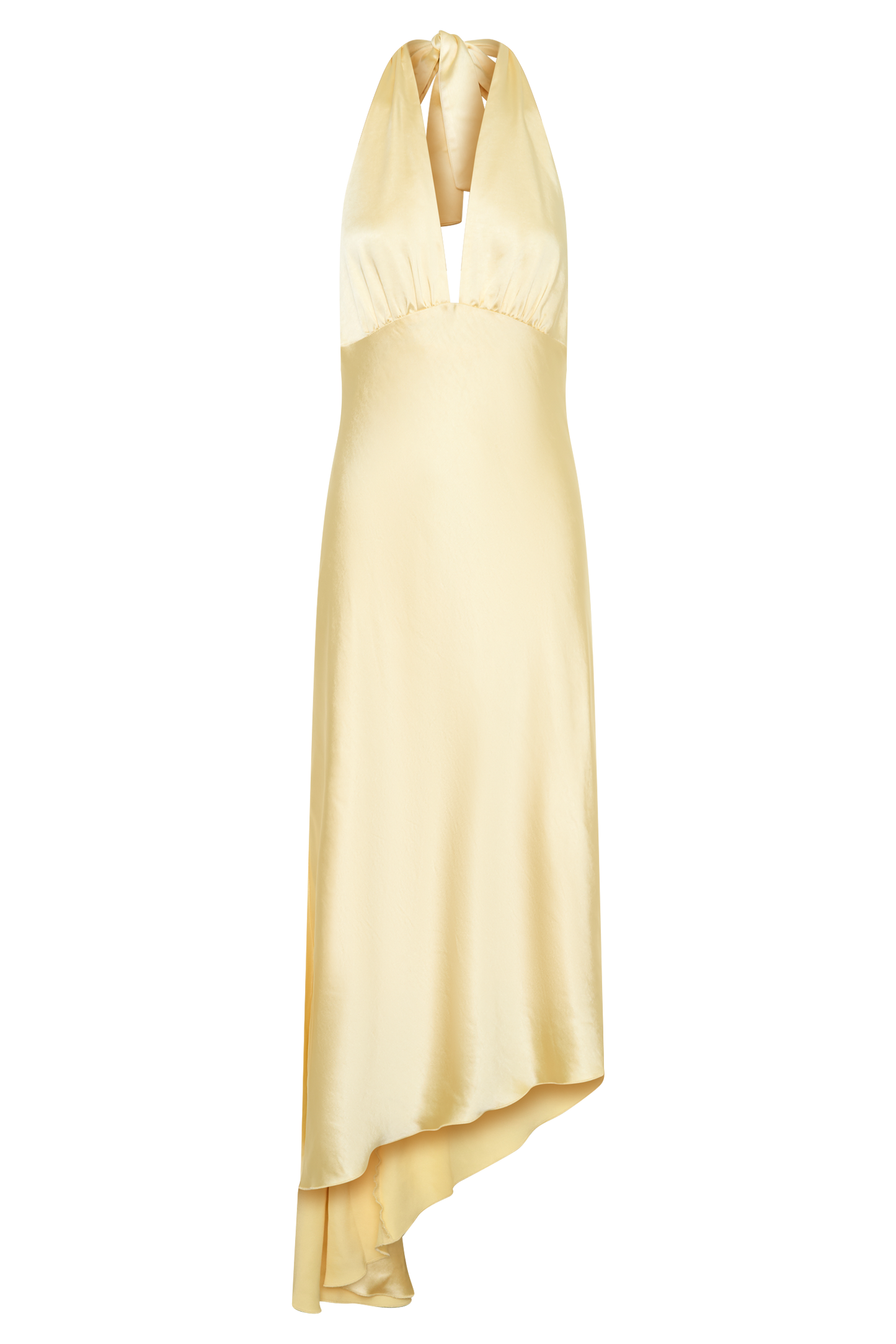 Adelie Asymmetrisches Saum Halter Midi Kleid - Butter