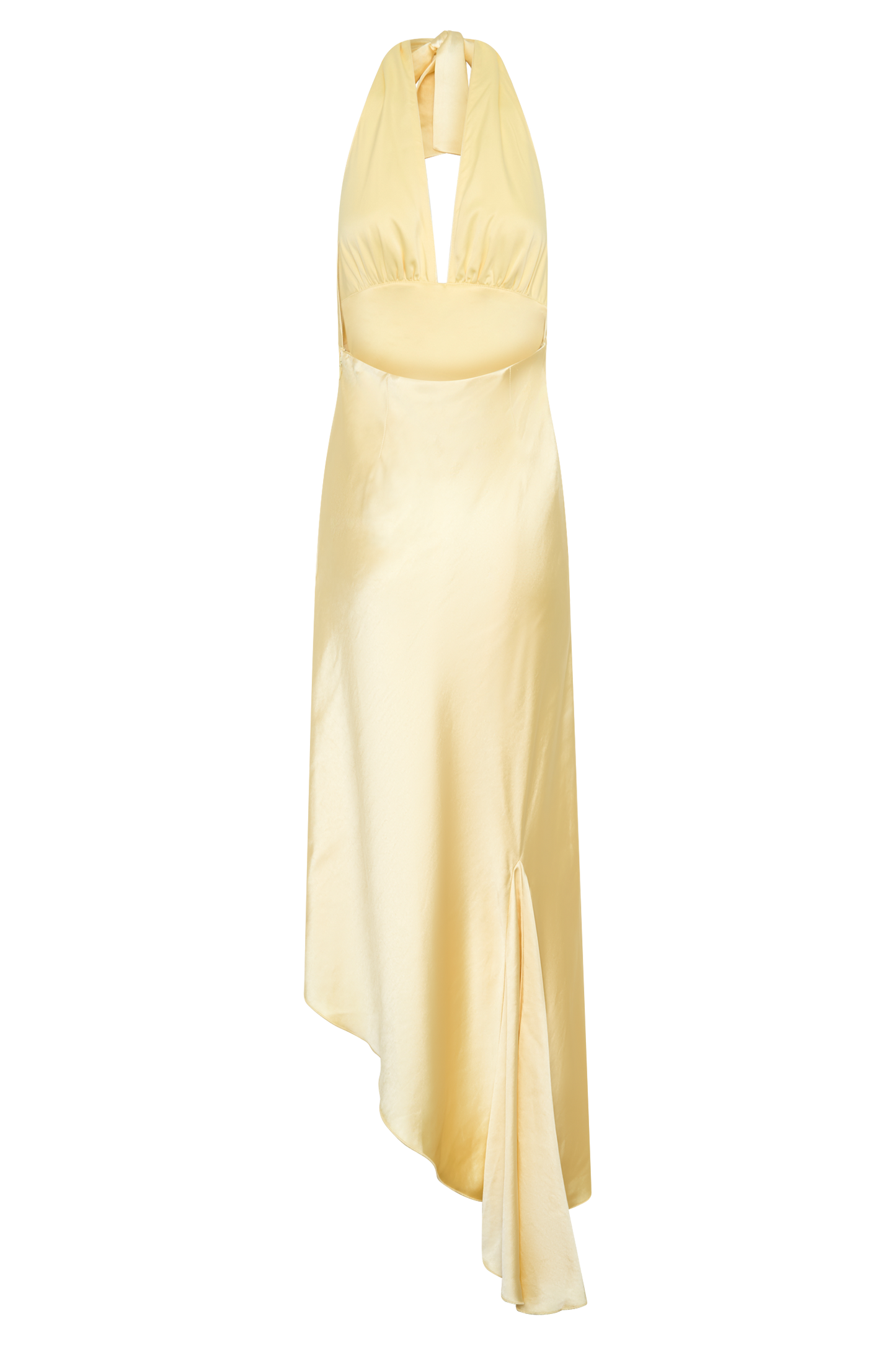 Adelie Asymmetrisches Saum Halter Midi Kleid - Butter
