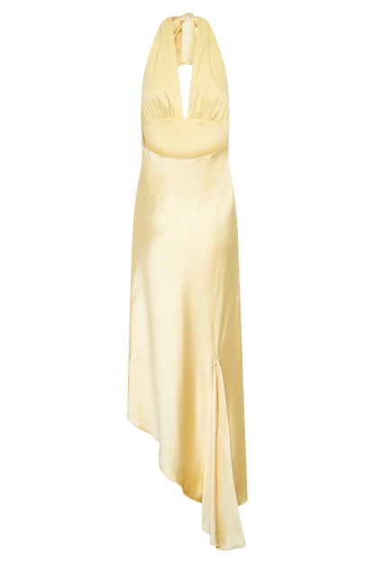 Adelie Asymmetrisches Saum Halter Midi Kleid - Butter