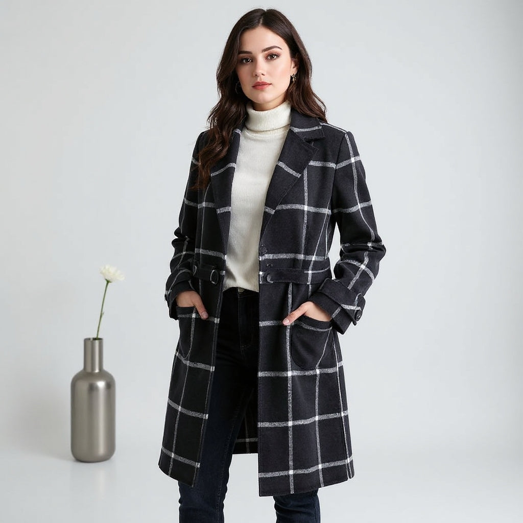 Valeria | Eleganter karierter Mantel aus Wolle