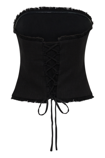 Annie Strapless Tie Back Leinenoberteil - Schwarz