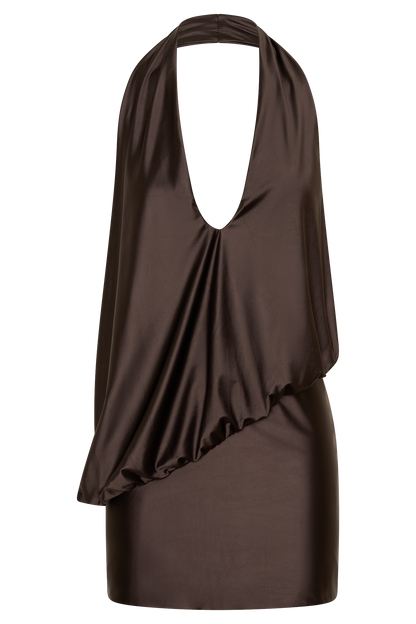 Arabel Drapiertes Halter-Minikleid - Schokolade