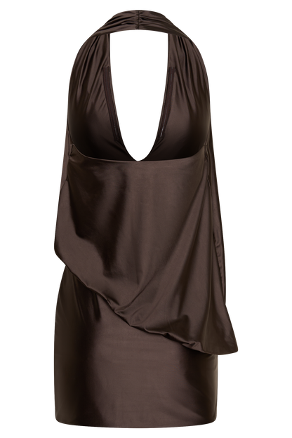 Arabel Drapiertes Halter-Minikleid - Schokolade