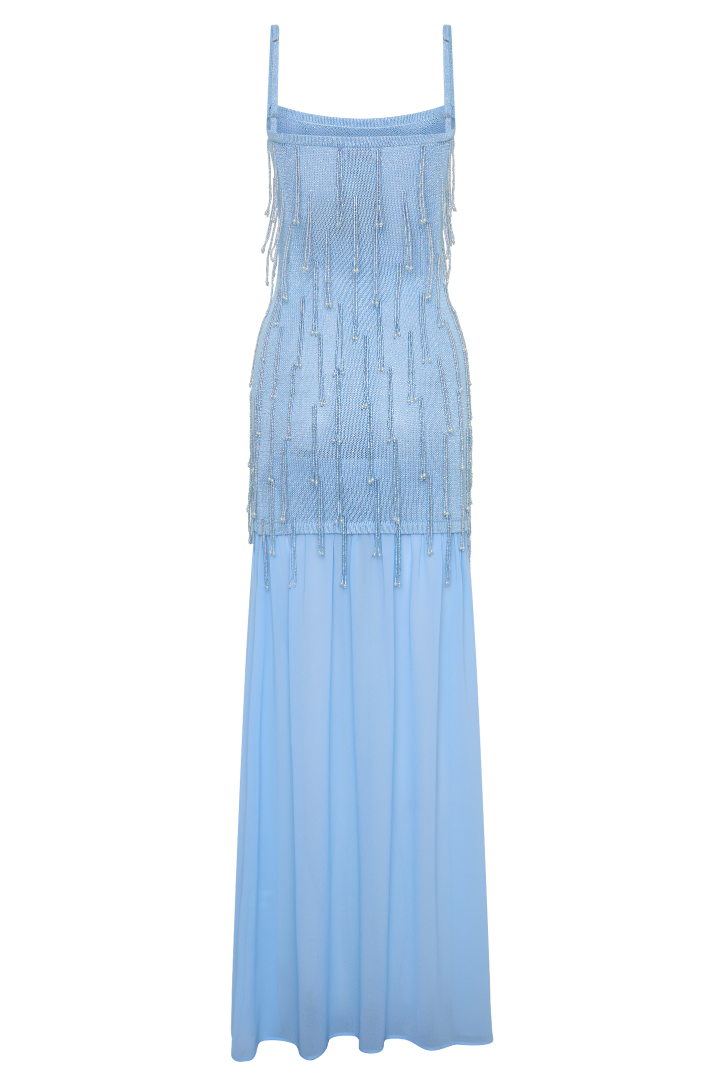 Belinda Perlenstrick- & Chiffon-Maxikleid - Hellblau