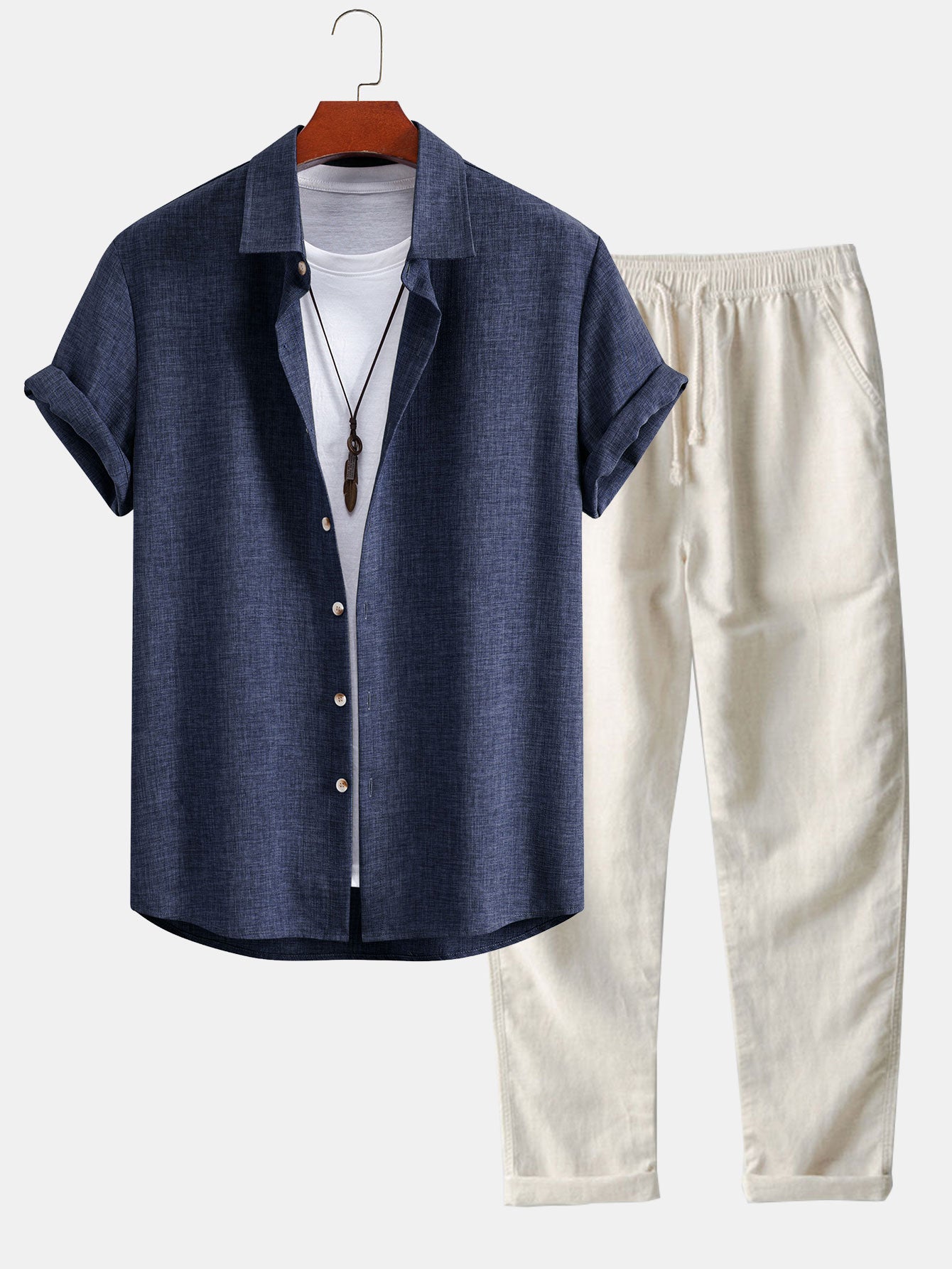 Leinen-Look Knopfhemd & Gerade geschnittene Leinenhose