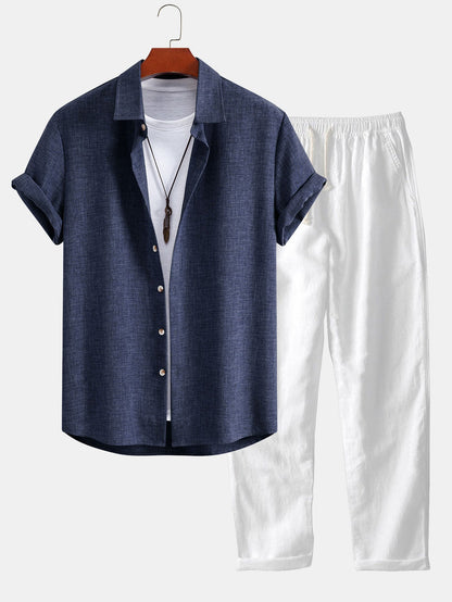Leinen-Look Knopfhemd & Gerade geschnittene Leinenhose