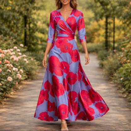 Fleur™ - Elegante Blumenkleid mit V-Ausschnitt