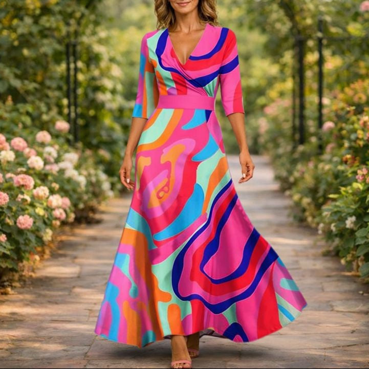Fleur™ - Elegante Blumenkleid mit V-Ausschnitt