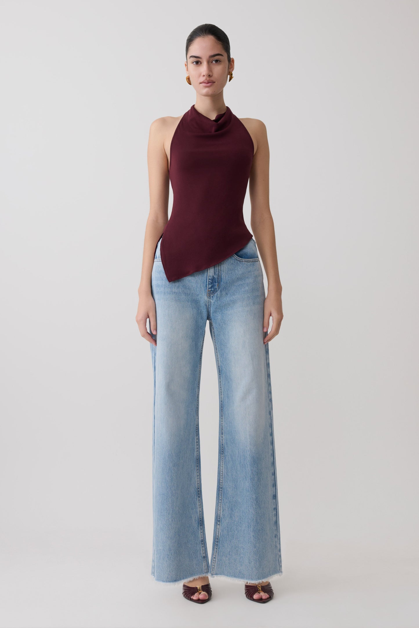 Clea Relaxed Sheer Haltertop - Burgunder