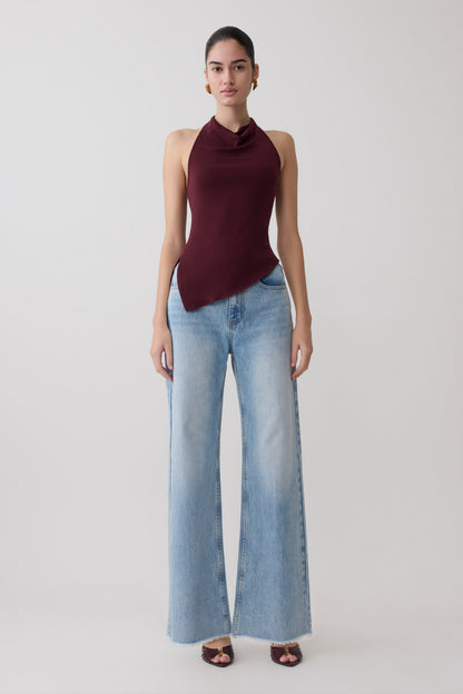 Clea Relaxed Sheer Haltertop - Burgunder