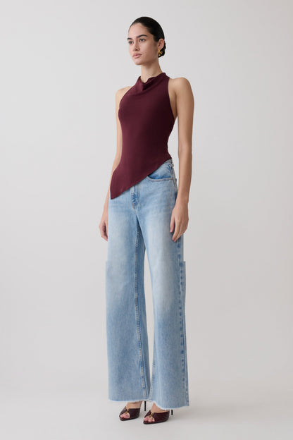 Clea Relaxed Sheer Haltertop - Burgunder