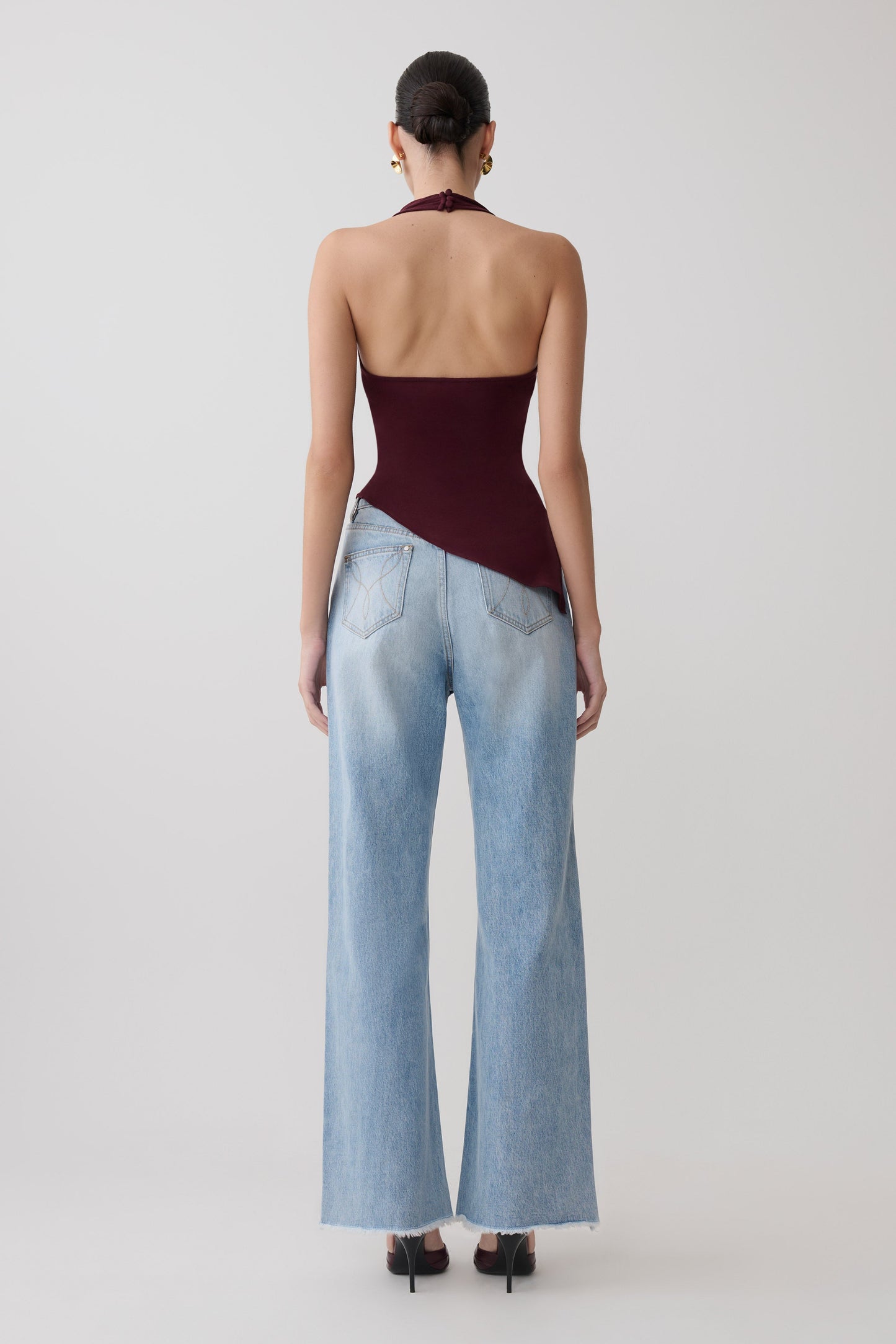 Clea Relaxed Sheer Haltertop - Burgunder