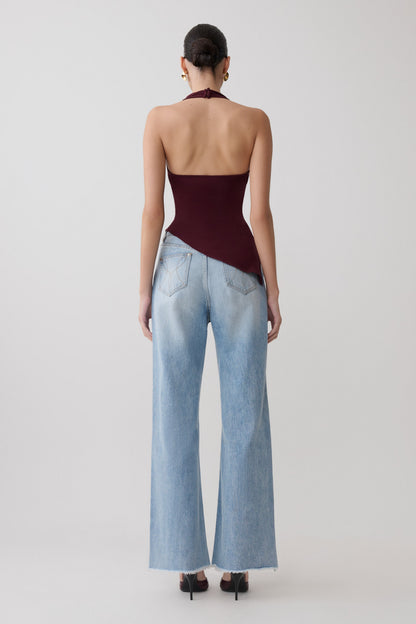 Clea Relaxed Sheer Haltertop - Burgunder