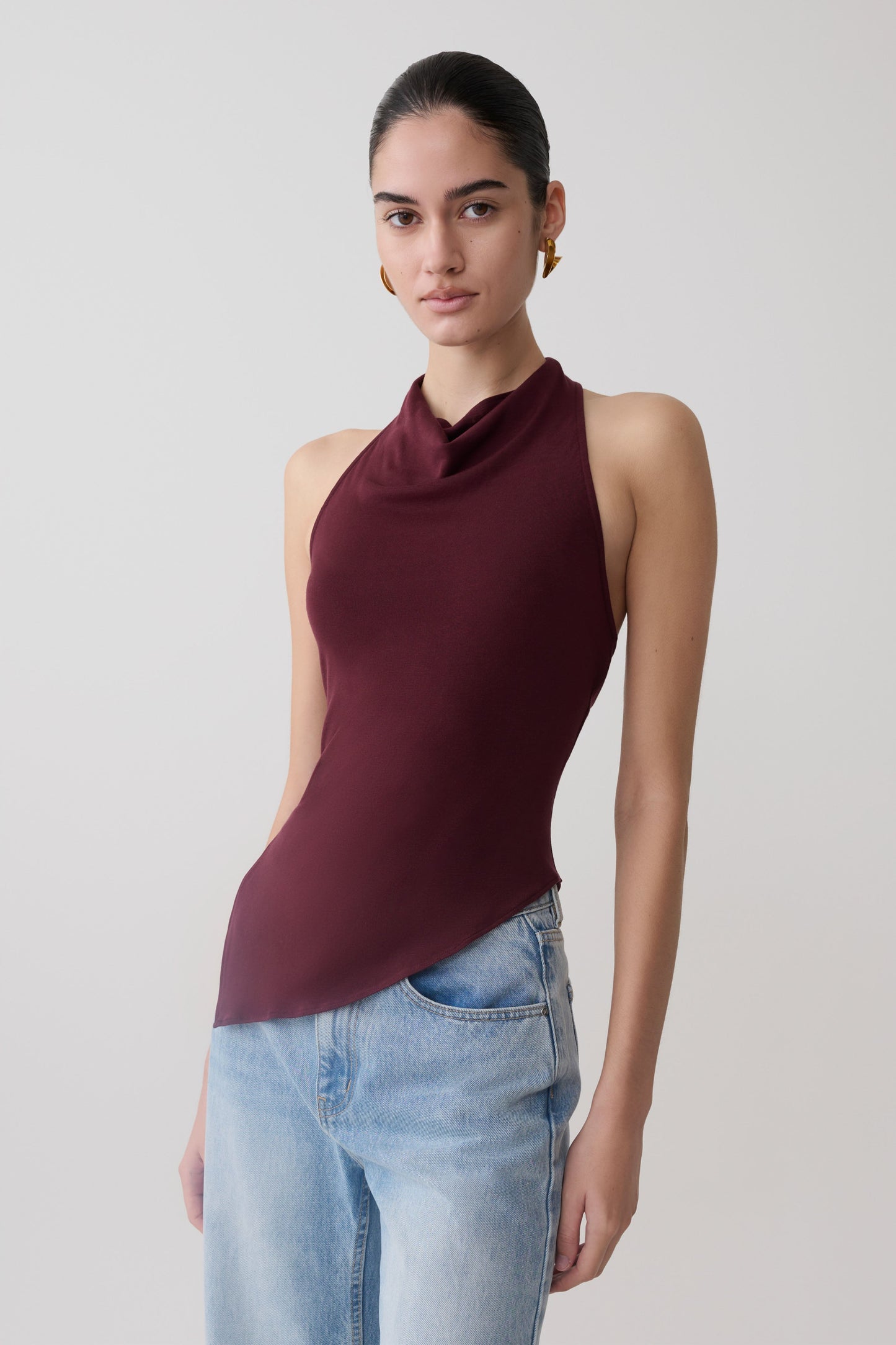 Clea Relaxed Sheer Haltertop - Burgunder