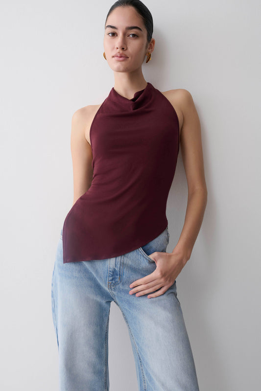 Clea Relaxed Sheer Haltertop - Burgunder