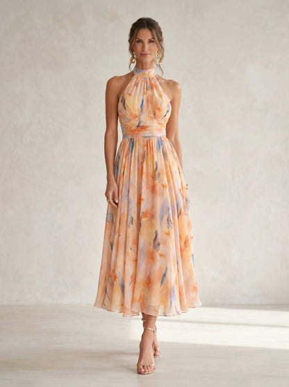 Halterneck-Kleid mit Aquarelldruck