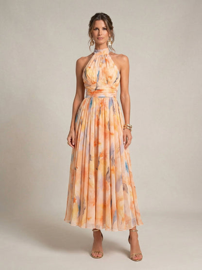 Halterneck-Kleid mit Aquarelldruck