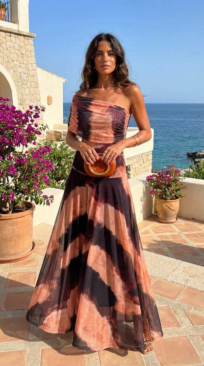 Kleid mit orange-braunem Druck