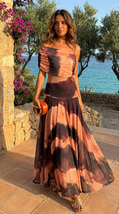 Kleid mit orange-braunem Druck