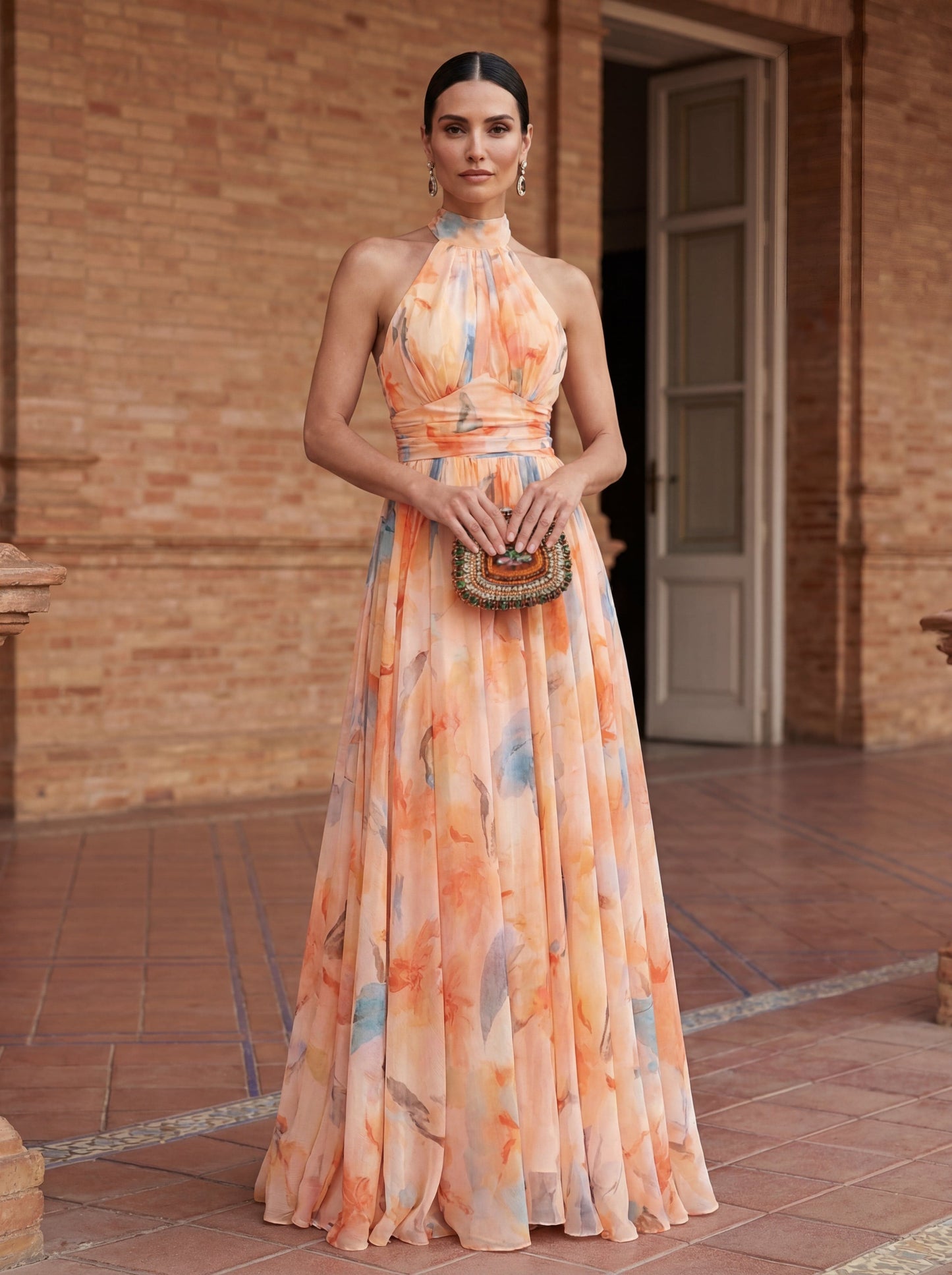 Halterneck-Kleid mit Aquarelldruck