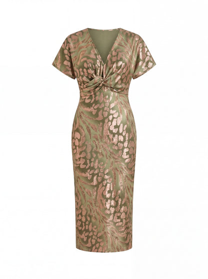 Midi-Kleid mit slimming Effekt, zentralem Knoten und fließendem Fall