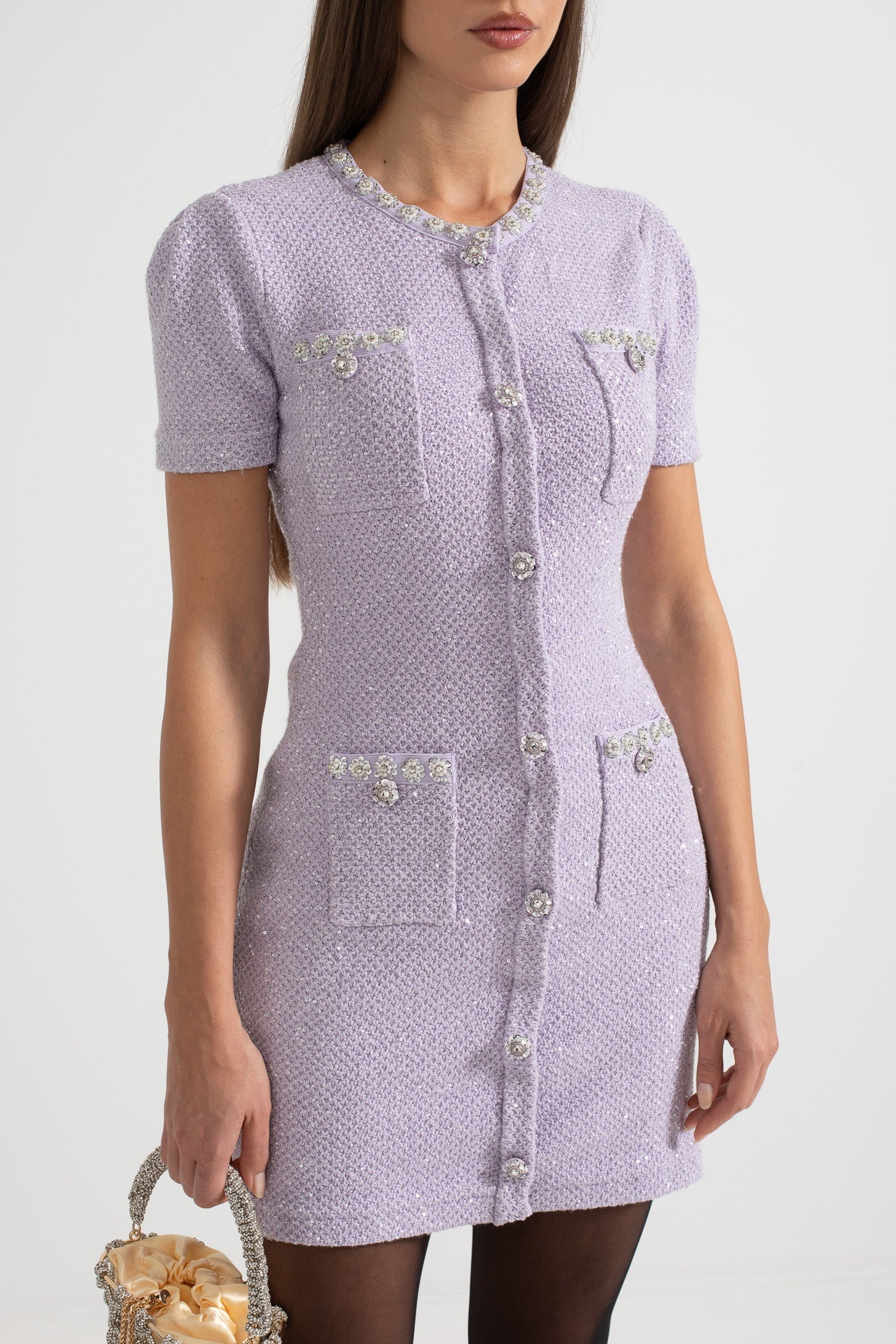 Sania - Texturiertes Minimodekleid mit Fronttaschen - Lila
