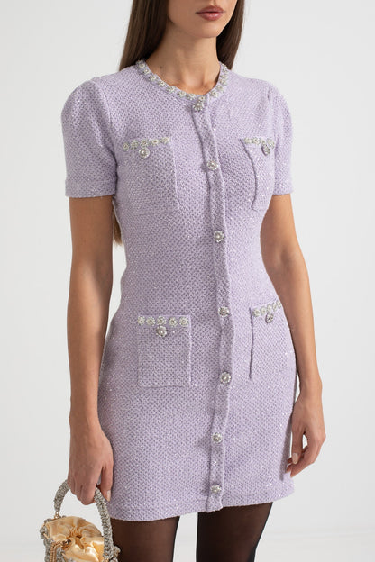 Sania - Texturiertes Minimodekleid mit Fronttaschen - Lila