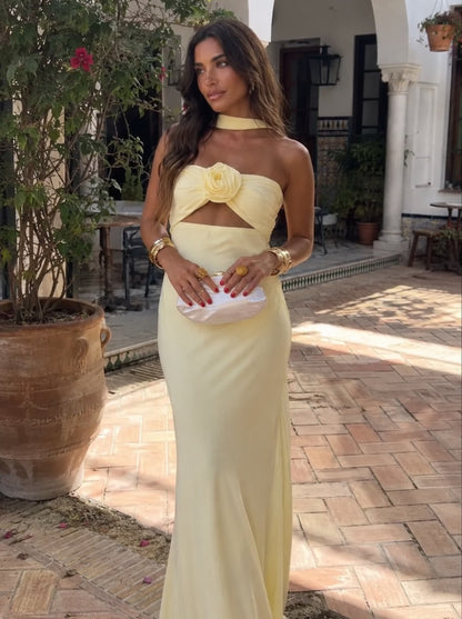 Maxi-Halterkleid mit Rosen-Corsage
